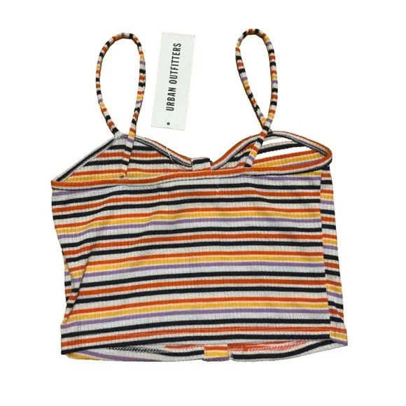 PROJECT SOCIAL T URBAN OUTFITTERS Striped Crop Top Tan Multicolor Womens XS NWT - Picture 2 of 4